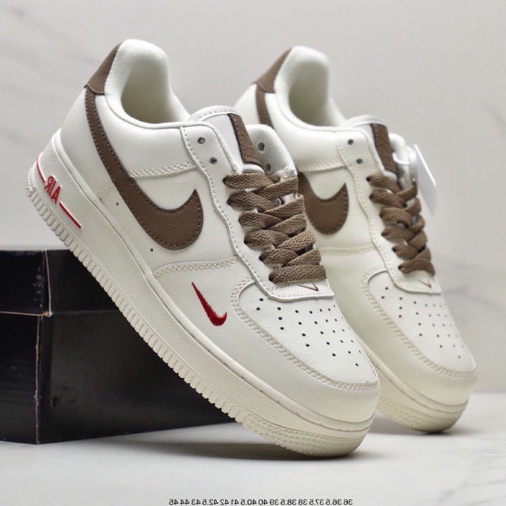 Giày nike_AF1 trắng Full, Giày sneaker nike_air_force 1 vệt nâu White brown nam nữ cao cấp Full Box Bill dễ phối đồ