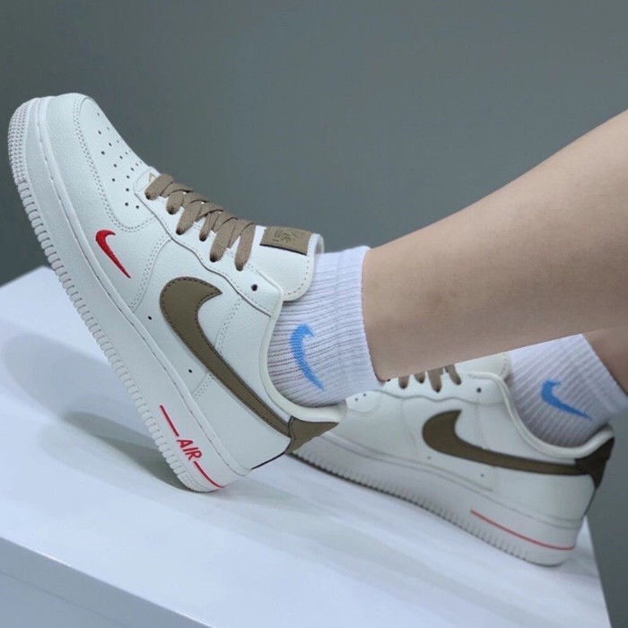 Giày nike_AF1 trắng Full, Giày sneaker nike_air_force 1 vệt nâu White brown nam nữ cao cấp Full Box Bill dễ phối đồ