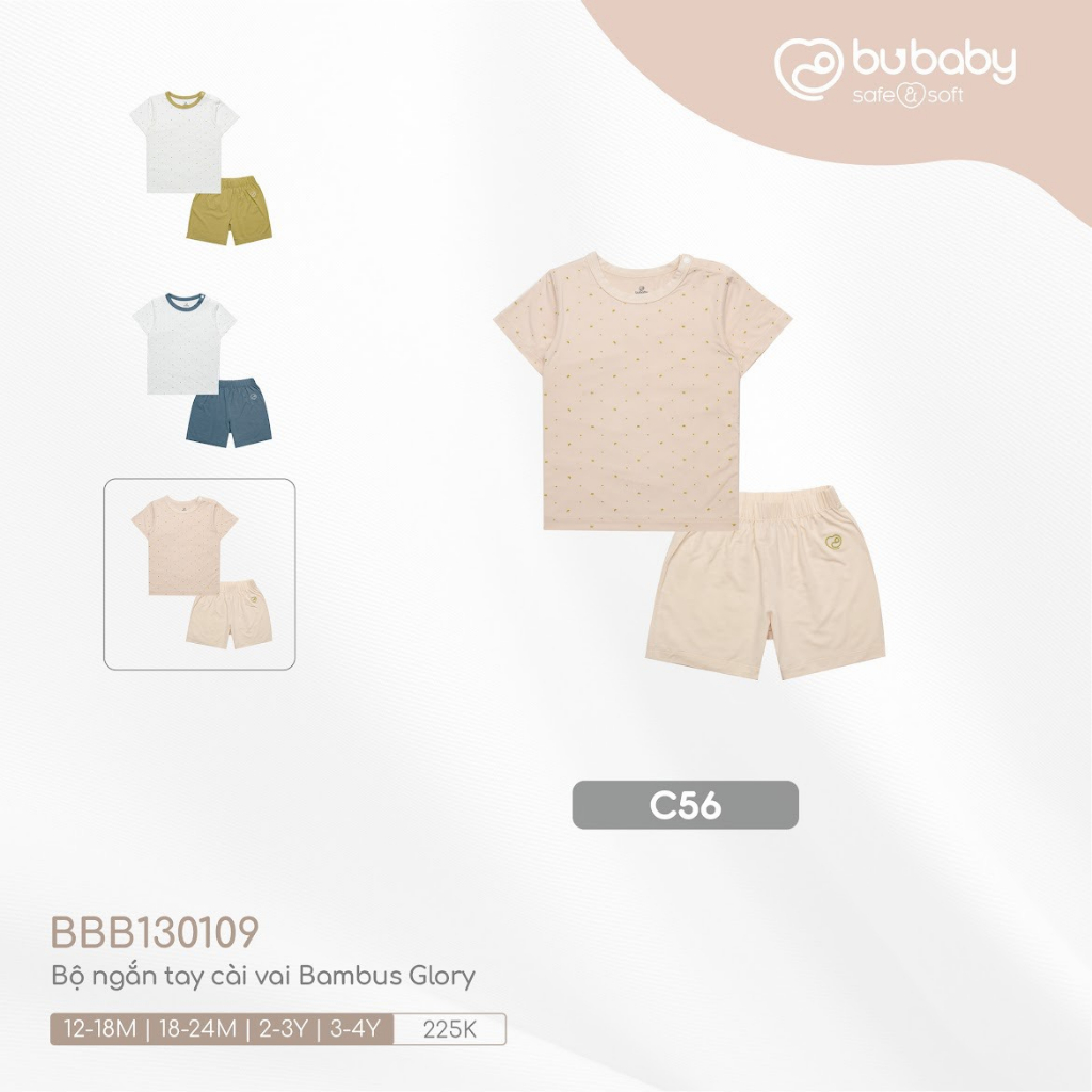 Bộ cộc tay cài vai Bu, Bubaby sợi tre 6m - 4Y