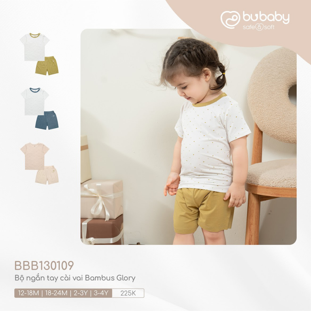 Bộ cộc tay cài vai Bu, Bubaby sợi tre 6m - 4Y