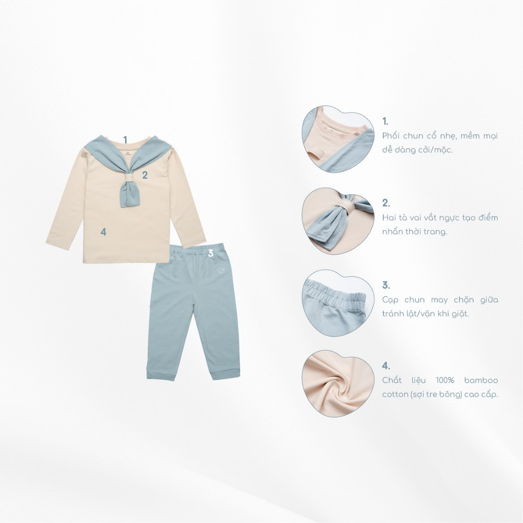 Bộ quần áo dài tay Bamboo Cotton Bu, Bu baby cho bé 6m - 4Y
