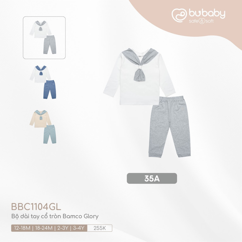 Bộ quần áo dài tay Bamboo Cotton Bu, Bu baby cho bé 6m - 4Y
