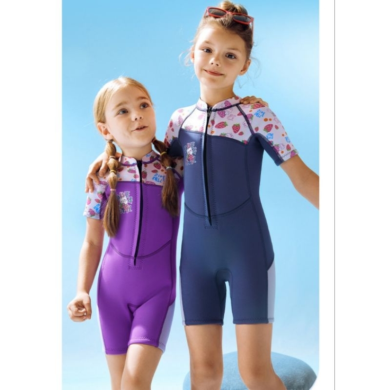 Đồ bơi giữ nhiệt dày 2.5mm ngắn dây kéo phía trước M153675K in hình thỏ dâu dễ thương