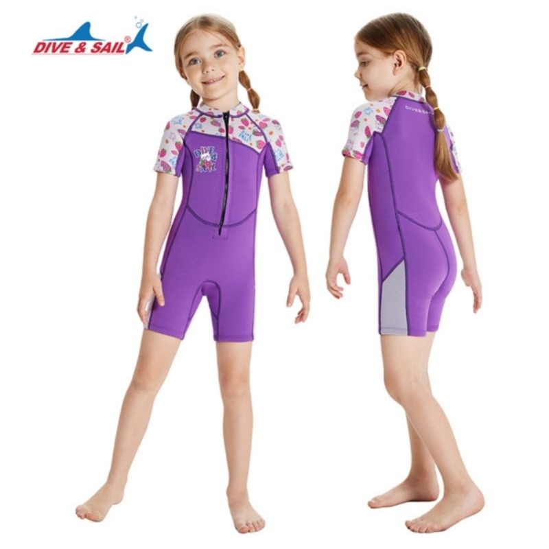 Đồ bơi giữ nhiệt dày 2.5mm ngắn dây kéo phía trước M153675K in hình thỏ dâu dễ thương