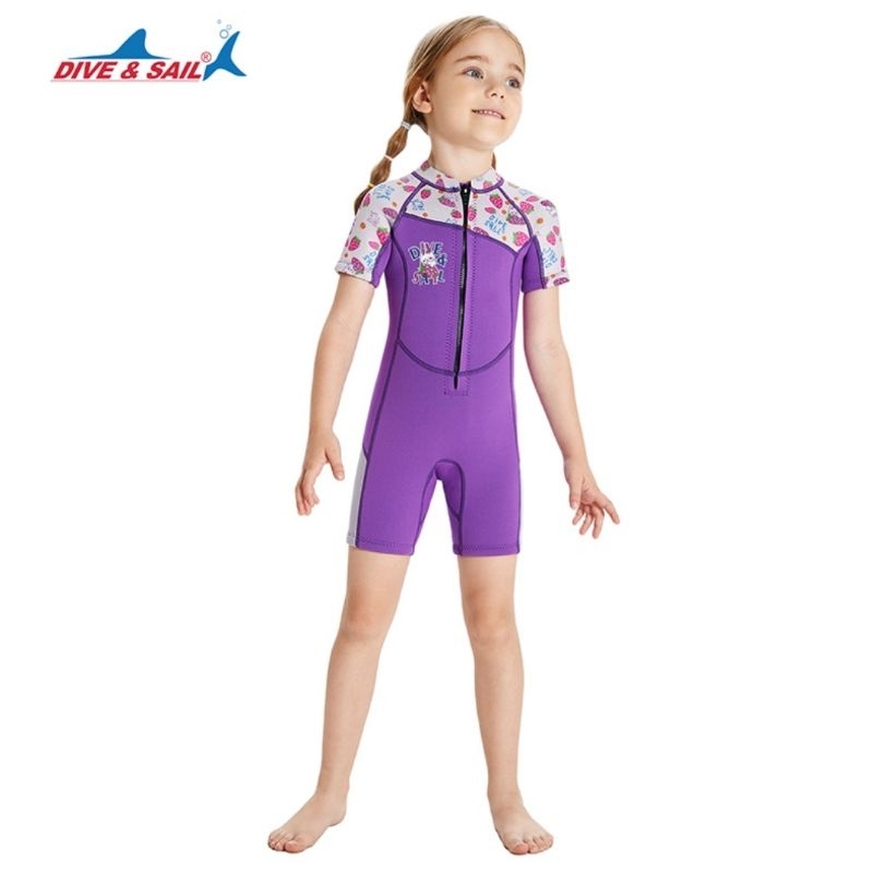 Đồ bơi giữ nhiệt dày 2.5mm ngắn dây kéo phía trước M153675K in hình thỏ dâu dễ thương