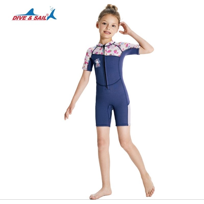 Đồ bơi giữ nhiệt dày 2.5mm ngắn dây kéo phía trước M153675K in hình thỏ dâu dễ thương