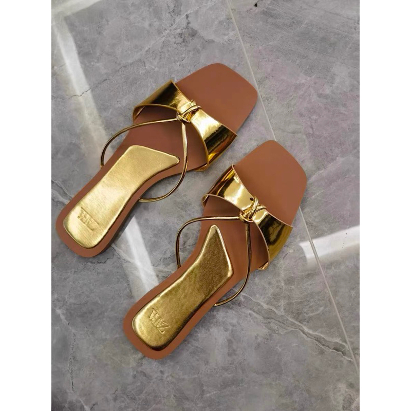 Dép quai zara xuất dư có nút thắt vàng