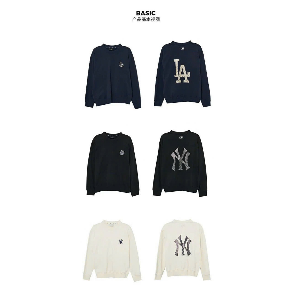 Áo Sweater Nam Nữ Unisex MLB Hàng Xuất Dư Chất Liệu Cao Cấp Thiết Kế Logo NY LA 3 Màu Trắng Đen Xanh Đen