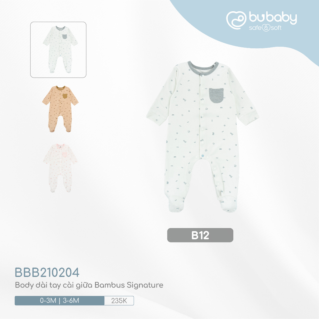 Body dài tay cài giữa liền bao chân Signature BU BAMBUS