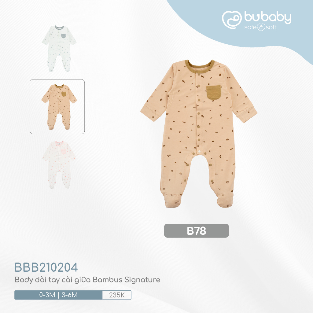 Body dài tay cài giữa liền bao chân Signature BU BAMBUS