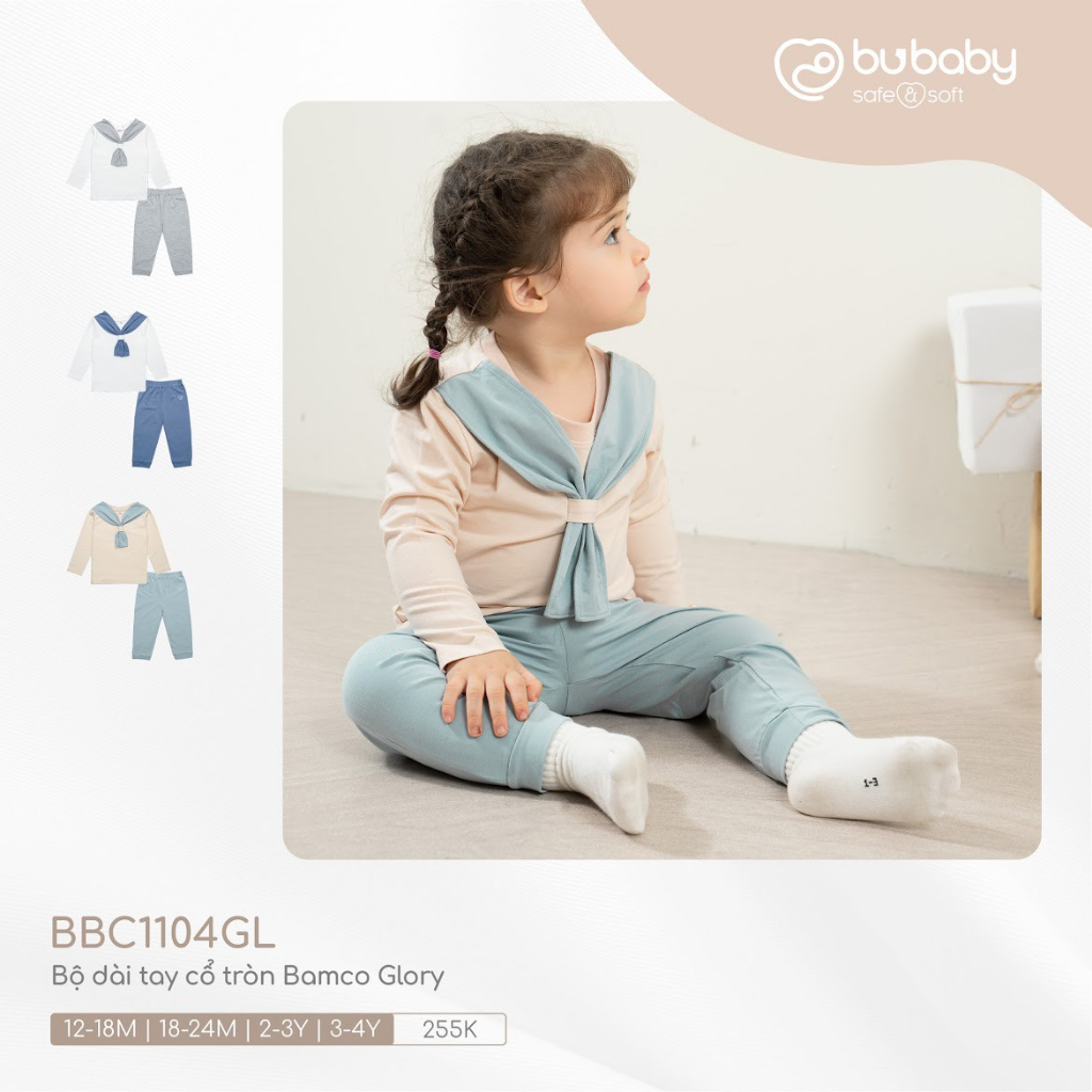 Bộ quần áo dài tay Bamboo Cotton Bu, Bu baby cho bé 6m - 4Y