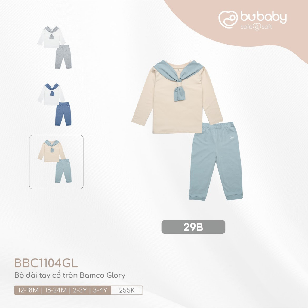 Bộ quần áo dài tay Bamboo Cotton Bu, Bu baby cho bé 6m - 4Y