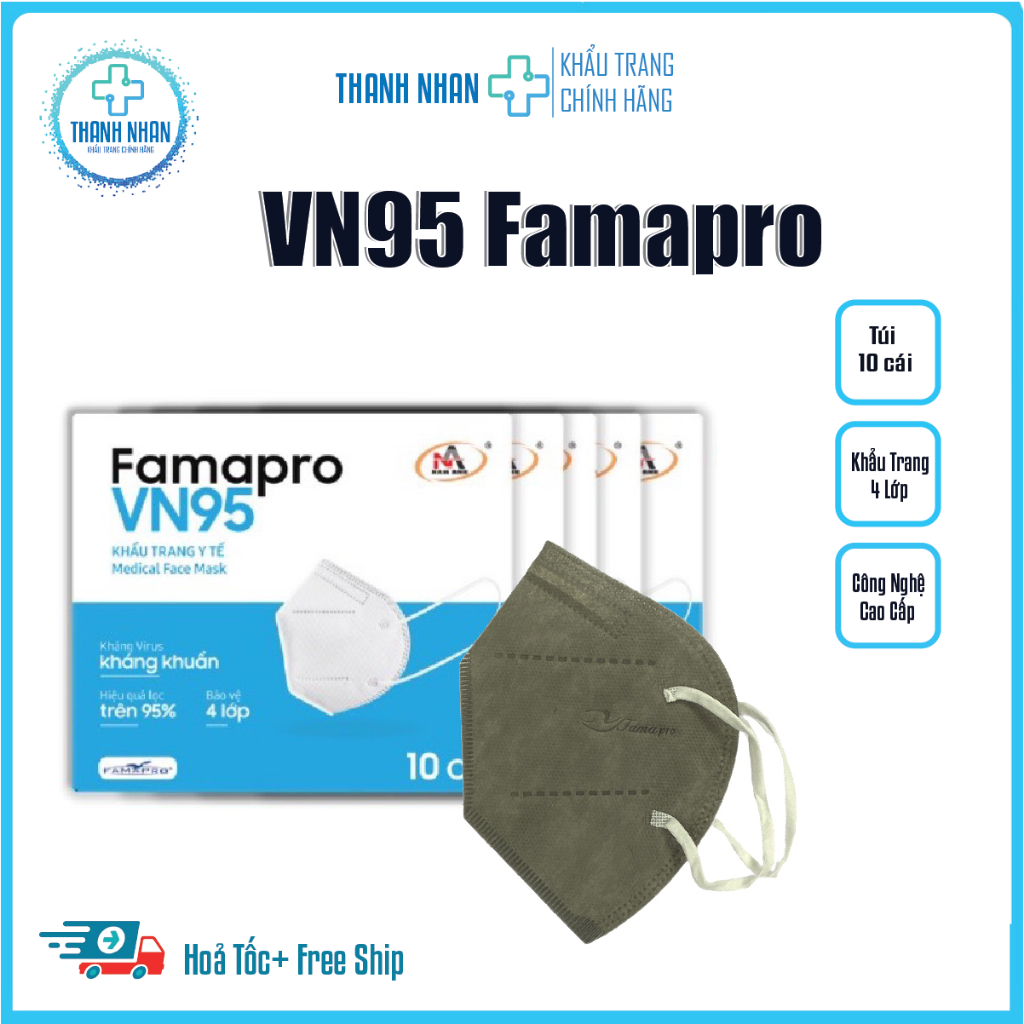 [Combo 100 Cái] Khẩu trang VN95 chính hãng Famapro-Nam Anh,thiết kế 4 lớp kháng khuẩn,chống nắng,tia uv.
