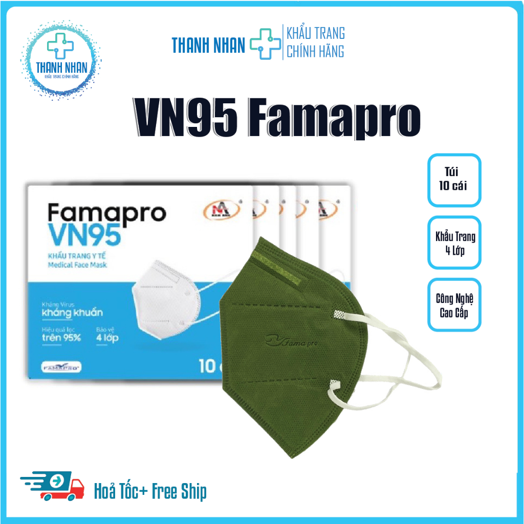 [Combo 100 Cái] Khẩu trang VN95 chính hãng Famapro-Nam Anh,thiết kế 4 lớp kháng khuẩn,chống nắng,tia uv.
