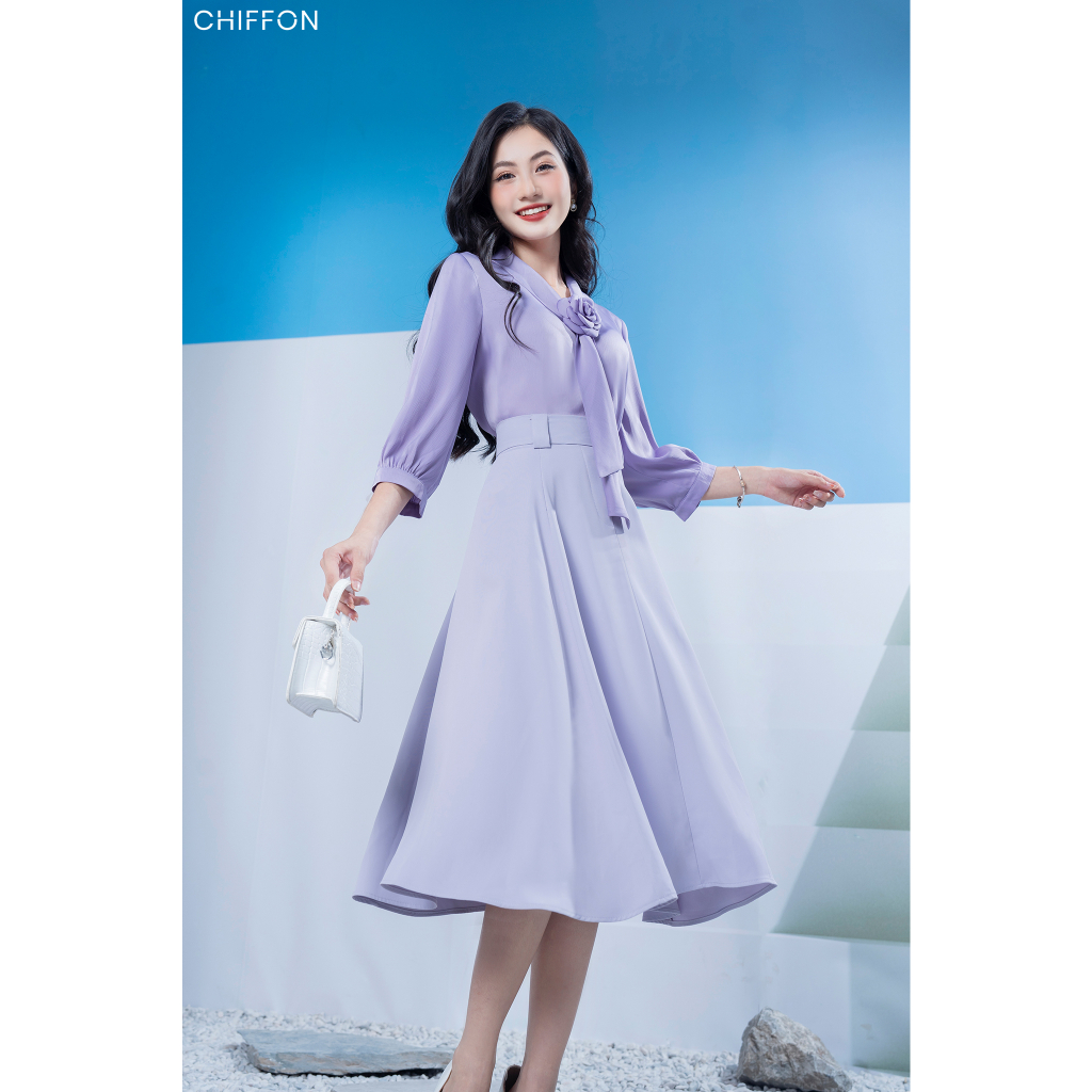 Chân váy xòe nữ phối cạp cao cấp Chiffon