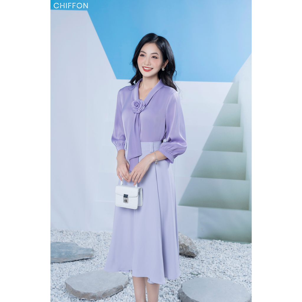 Chân váy xòe nữ phối cạp cao cấp Chiffon