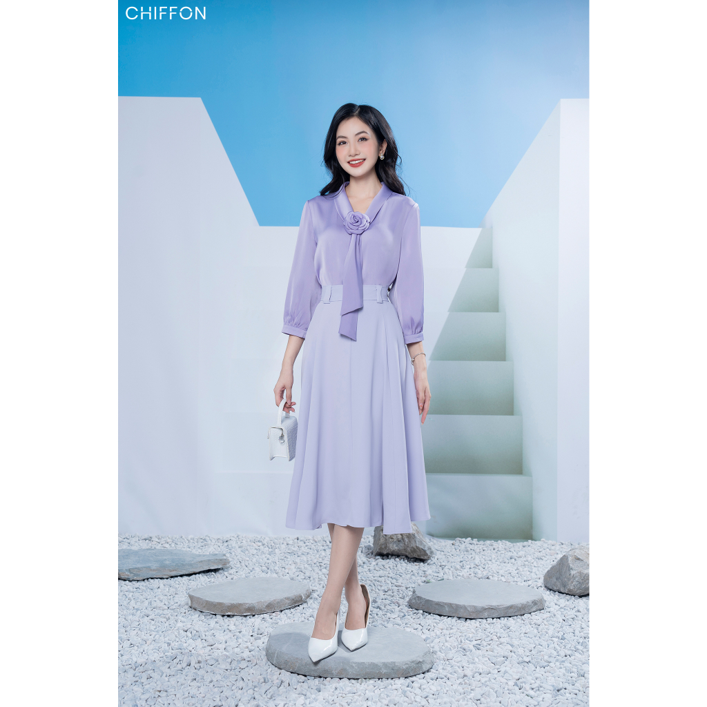 Chân váy xòe nữ phối cạp cao cấp Chiffon