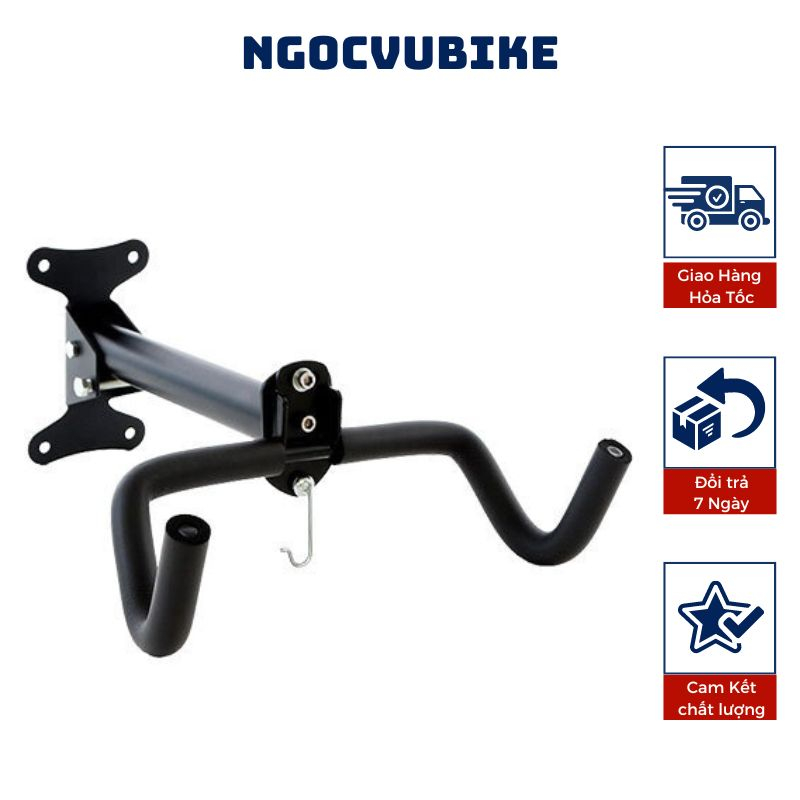 Giá treo xe đạp lên tường có móc treo mũ bảo hiểm và gấp gọn điều chỉnh được độ dài