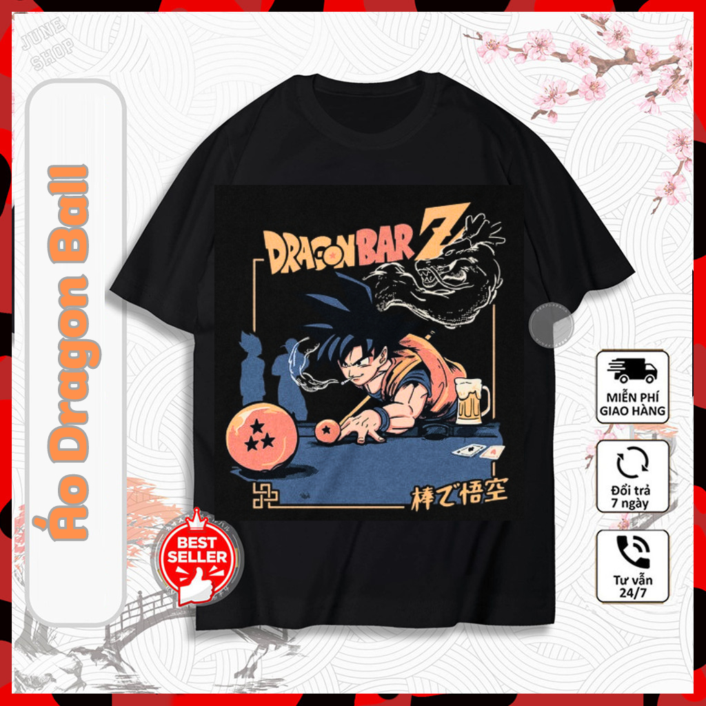 Áo thun Dragon Ball, Áo thun anime Goku chơi bi-a cực ngầu, Chất cotton co dãn 4 chiều thoáng mát