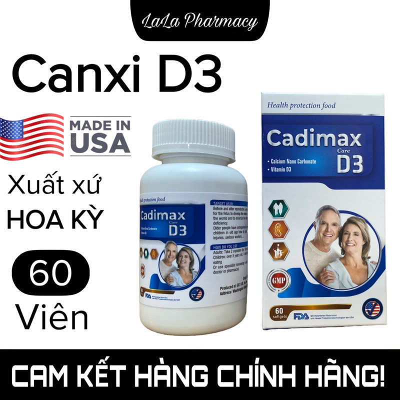 Canxi D3 - viên uống bổ sung Canxi D3 CADIMAX CARE D3 nhập khẩu MỸ lọ 60 viên