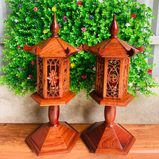Cặp đèn thờ mái chùa gỗ hương cao 48cm