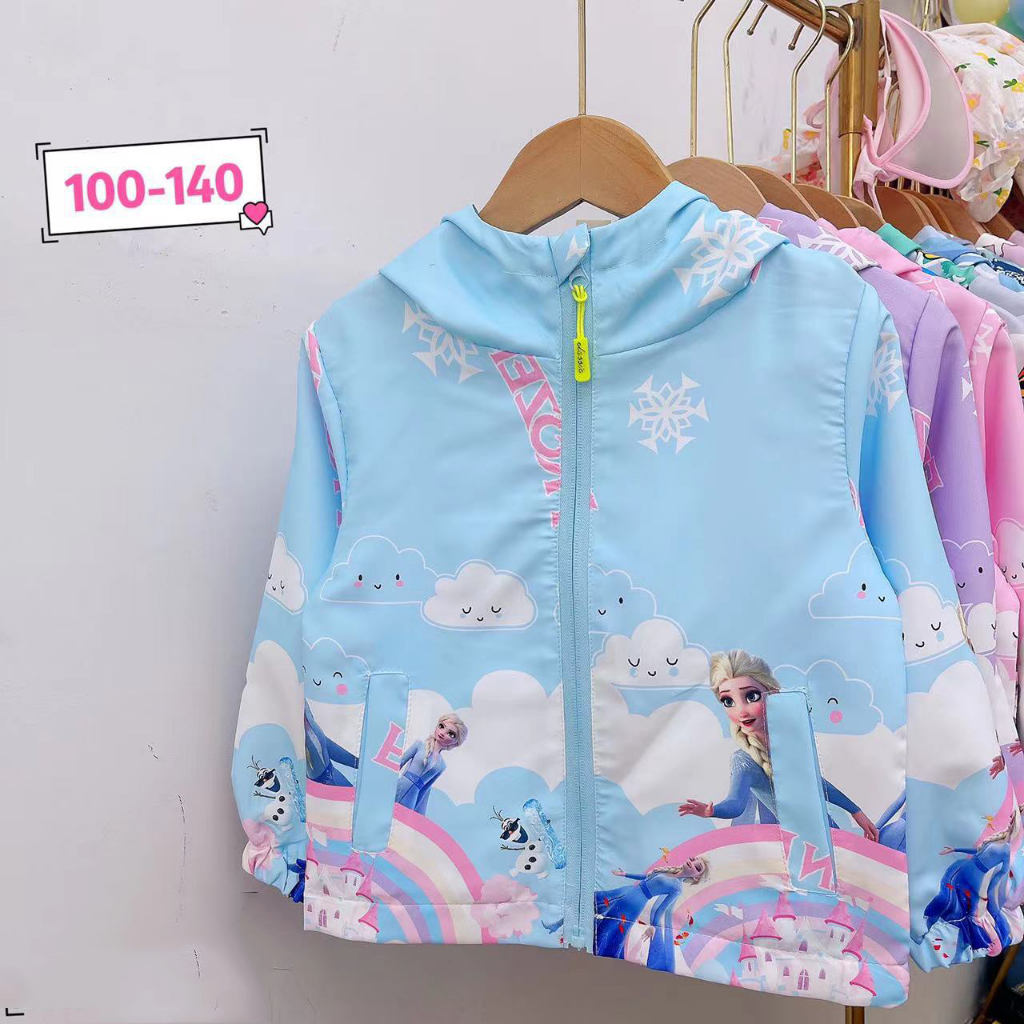 Áo Khoác Gió Bé Gái 2 Lớp Hình Elsa Cao Cấp Size 12-28kg