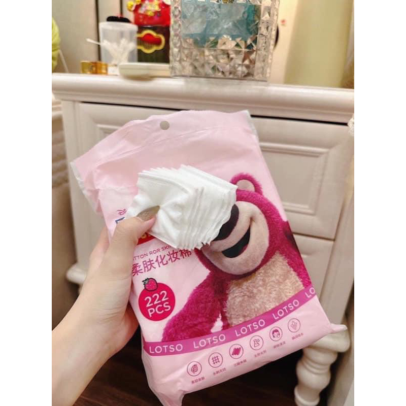 COMBO 2 BỊCH BÔNG TẨY TRANG GẤU DÂU HỒNG