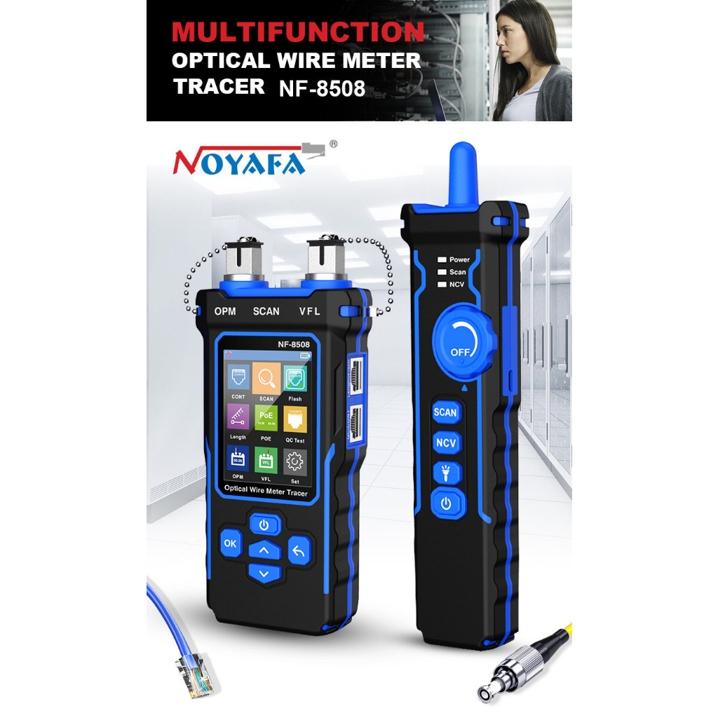 Máy đo sợi quang Noyafa NF-8508 với Bộ định vị lỗi trực quan, OPM, Bộ dò cáp, Bản đồ dây, Đo chiều dài CAT5, CAT6,