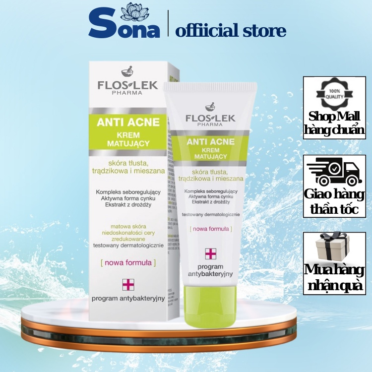 Kem Dưỡng Floslek Anti Acne Mattifying Cream 50ml -Kem Kiểm Soát Dầu Mụn và Điều Tiết Nhờn