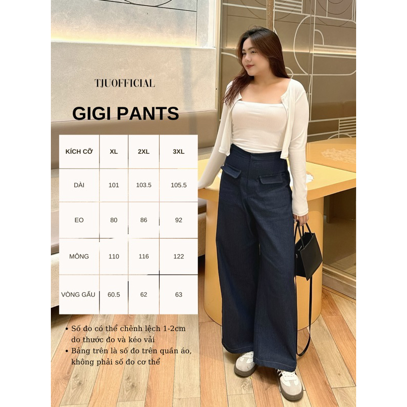 Quần jeans BIGSIZE ống rộng cạp cao tôn dáng, có túi GIGI JEANS