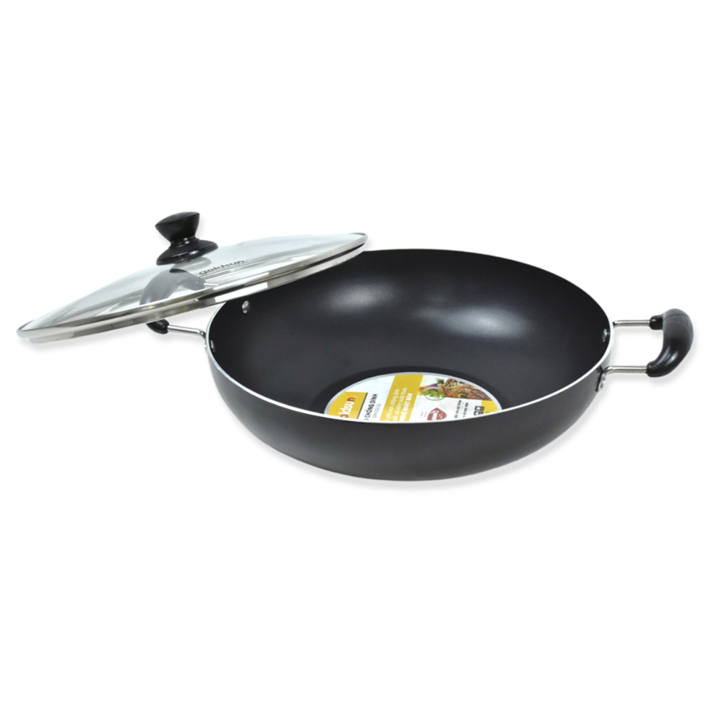 Chảo Xào Lớn 32cm, Chảo Chống Dính Size Đại 2 Quai, Sâu Lòng GoldsunGPA1003-32, GPA1001-32 Có Nắp Vung Kính Cao Cấp