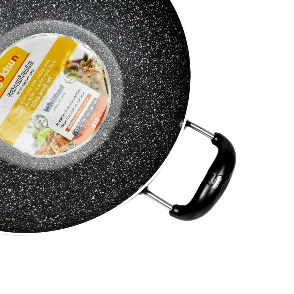 Chảo Xào Lớn 32cm, Chảo Chống Dính Size Đại 2 Quai, Sâu Lòng GoldsunGPA1003-32, GPA1001-32 Có Nắp Vung Kính Cao Cấp