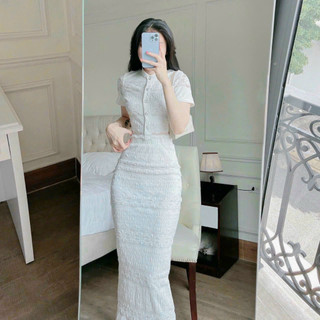 Set váy len ren ôm body dáng dài tôn dáng kèm áo croptop kín cổ sang chảnh M2-23