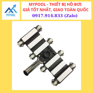 Bàn hút vệ sinh hồ bơi bằng nhựa 8 bánh xe dài 35cm, cán bằng NHÔM chắc chắn - Màu Đen trắng, chuyên dùng hút đáy bể bơi