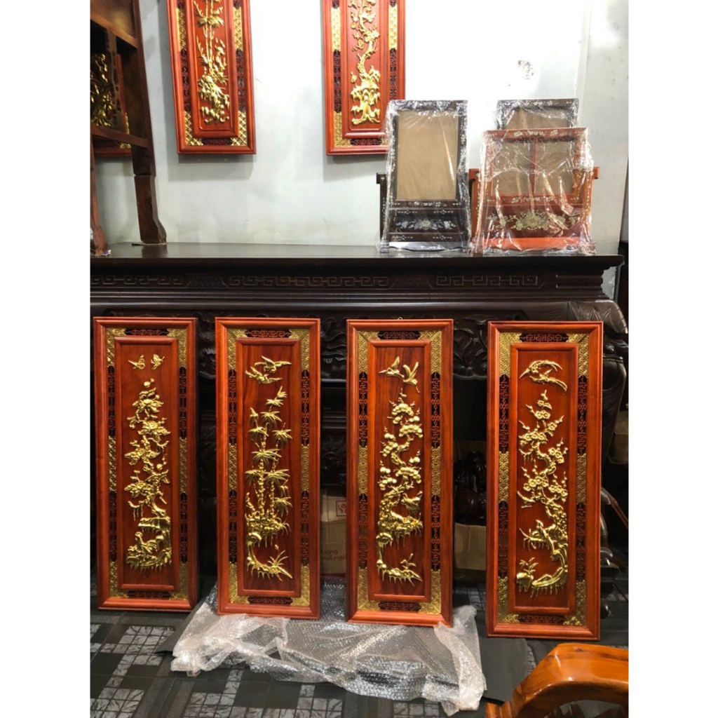 Tranh tứ quý Gỗ Hương