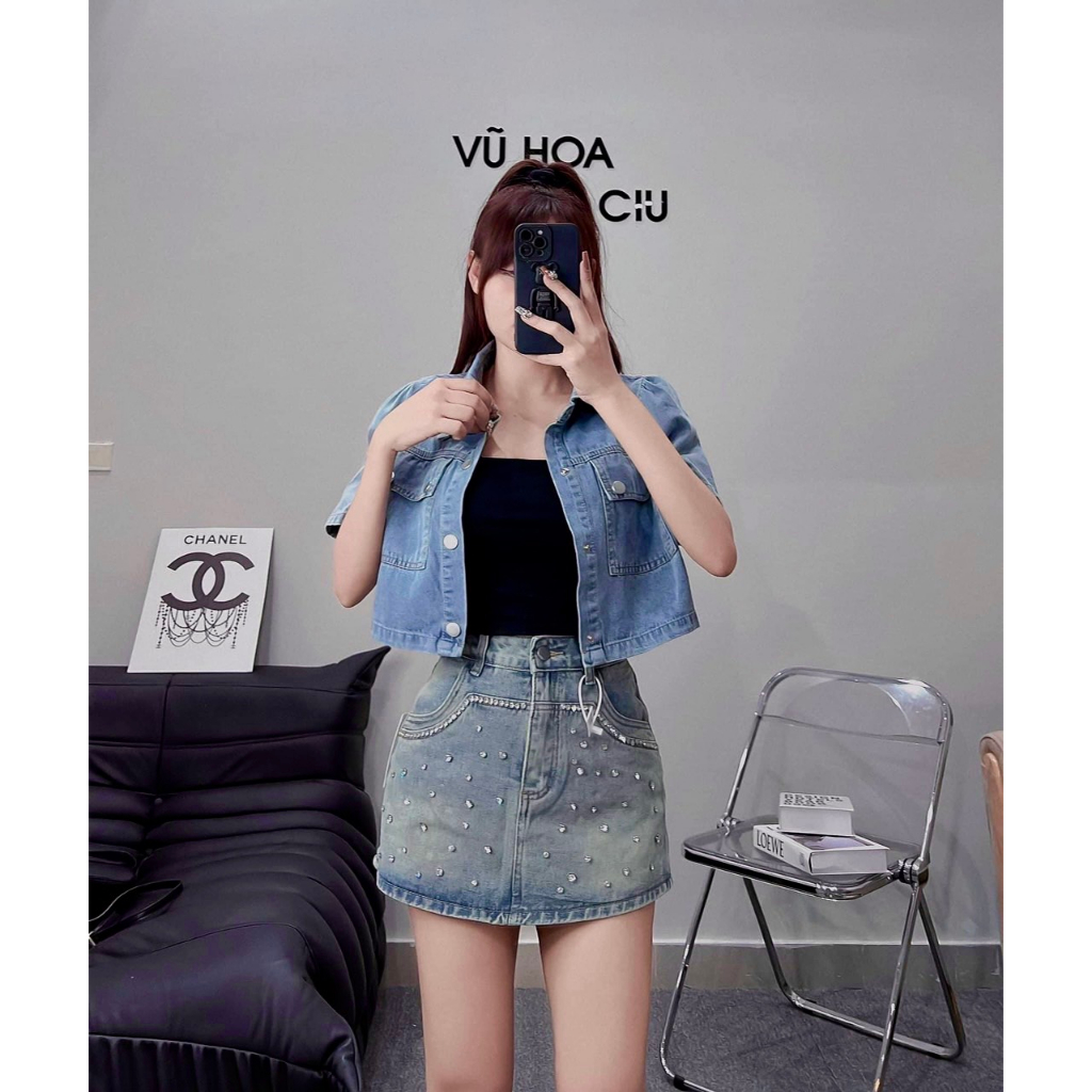 Áo sơ mi bò nữ cao cấp, Áo sơ mi jean nữ 2 túi hàng loại 1