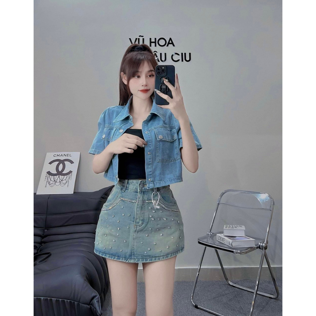 Áo sơ mi bò nữ cao cấp, Áo sơ mi jean nữ 2 túi hàng loại 1