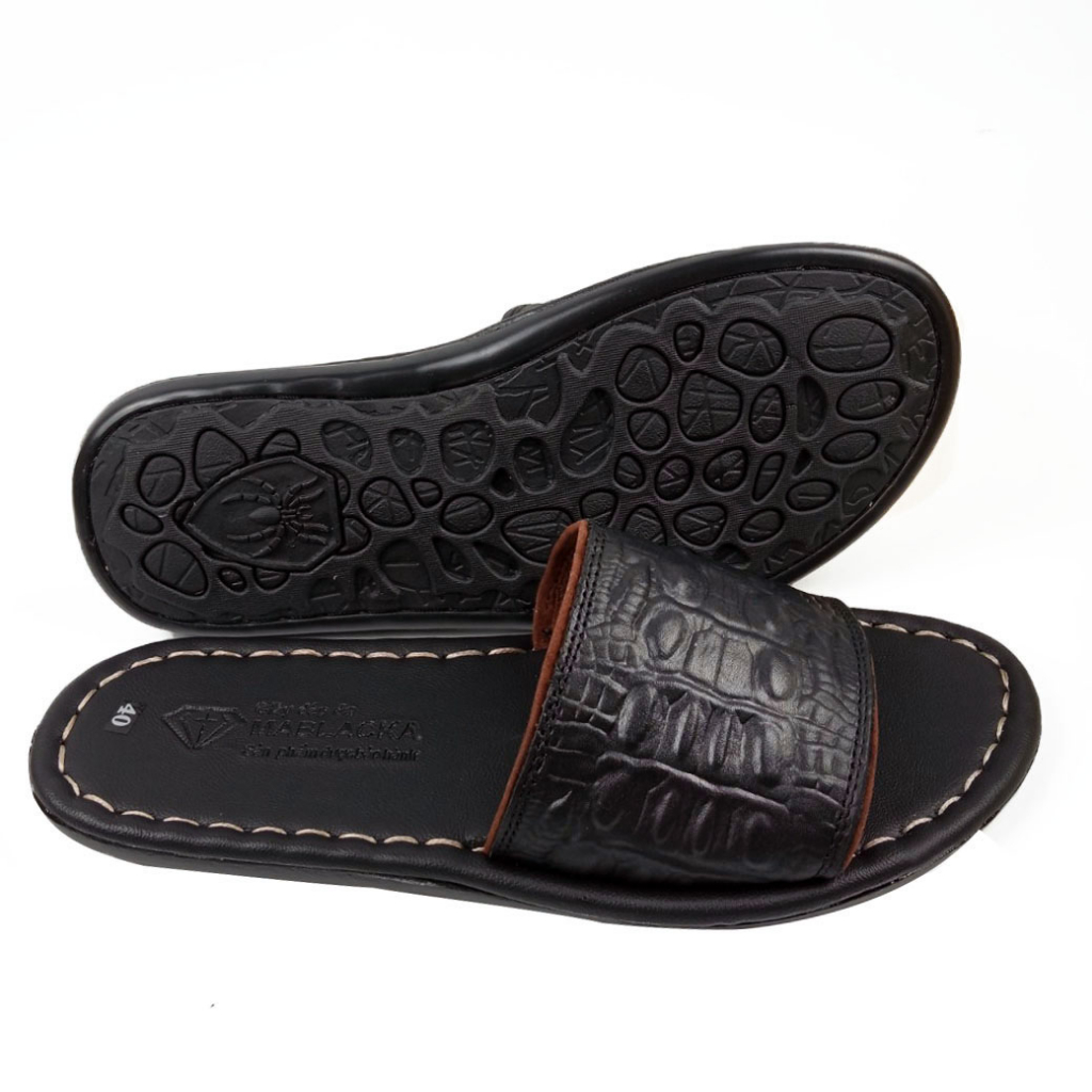 Dép nam quai ngang da bò cao cấp D82 kiểu dáng thời trang may đế chắc chắn