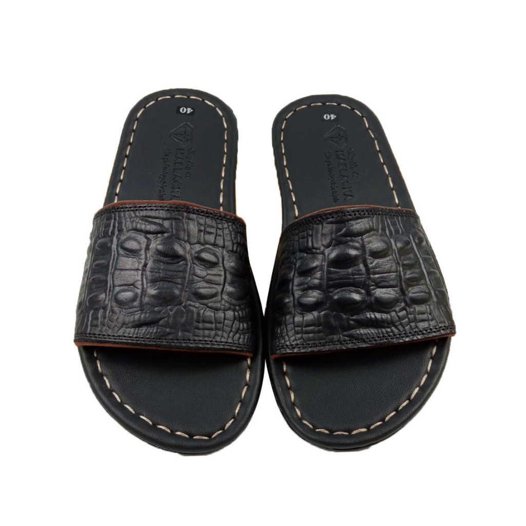 Dép nam quai ngang da bò cao cấp D82 kiểu dáng thời trang may đế chắc chắn