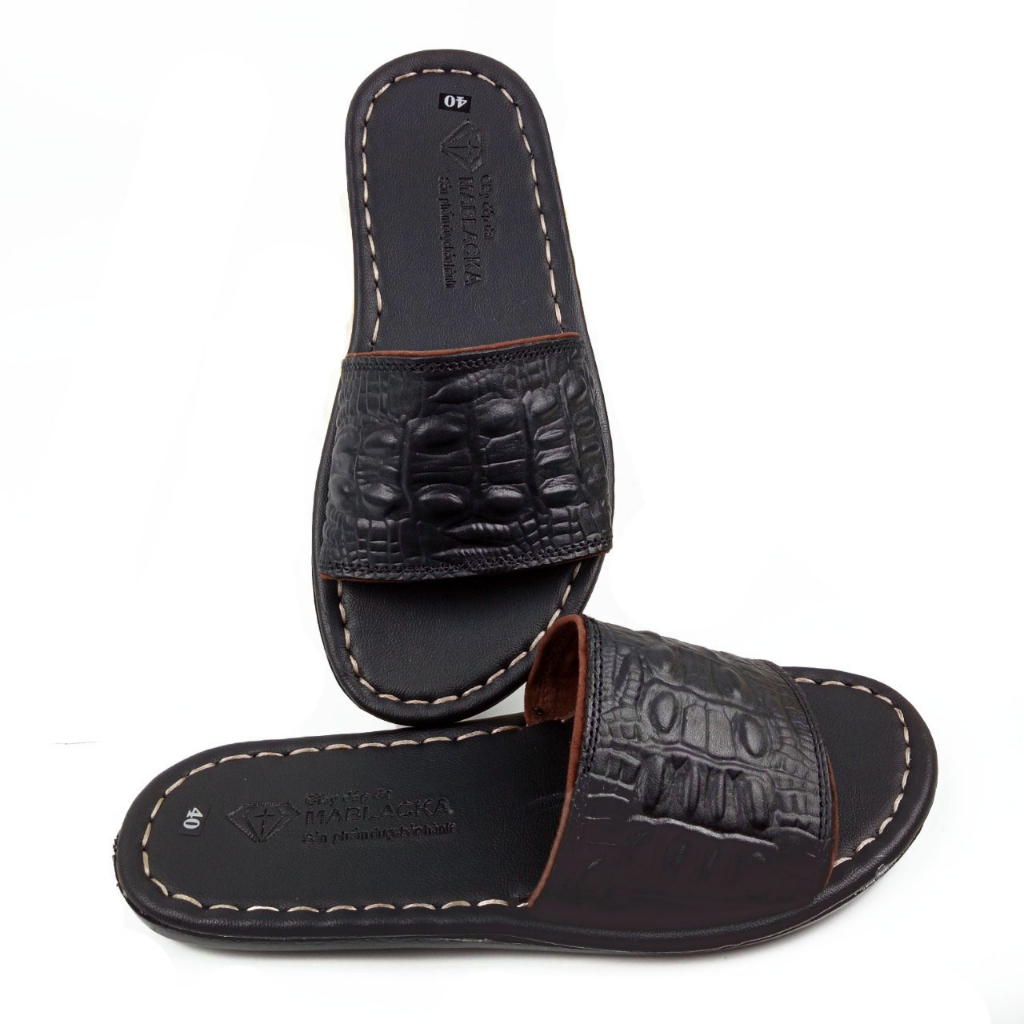 Dép nam quai ngang da bò cao cấp D82 kiểu dáng thời trang may đế chắc chắn