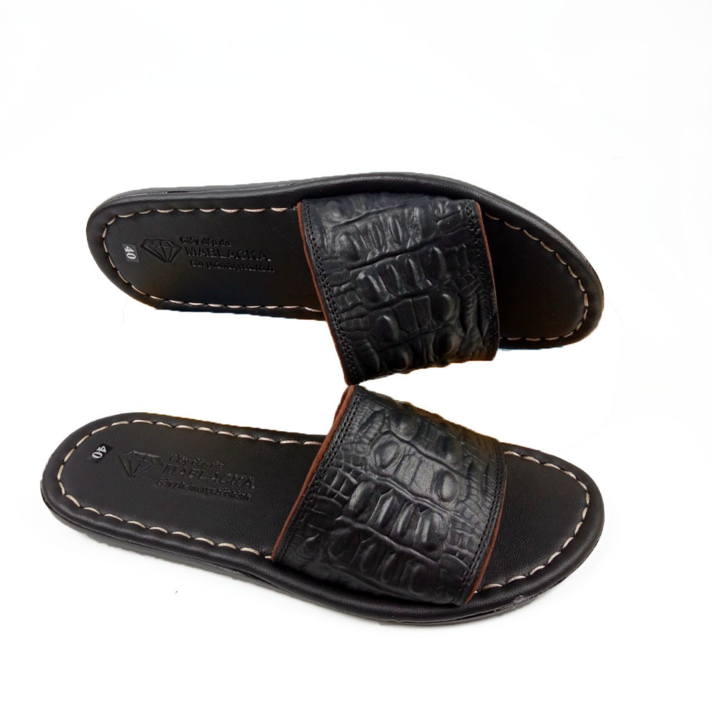 Dép nam quai ngang da bò cao cấp D82 kiểu dáng thời trang may đế chắc chắn