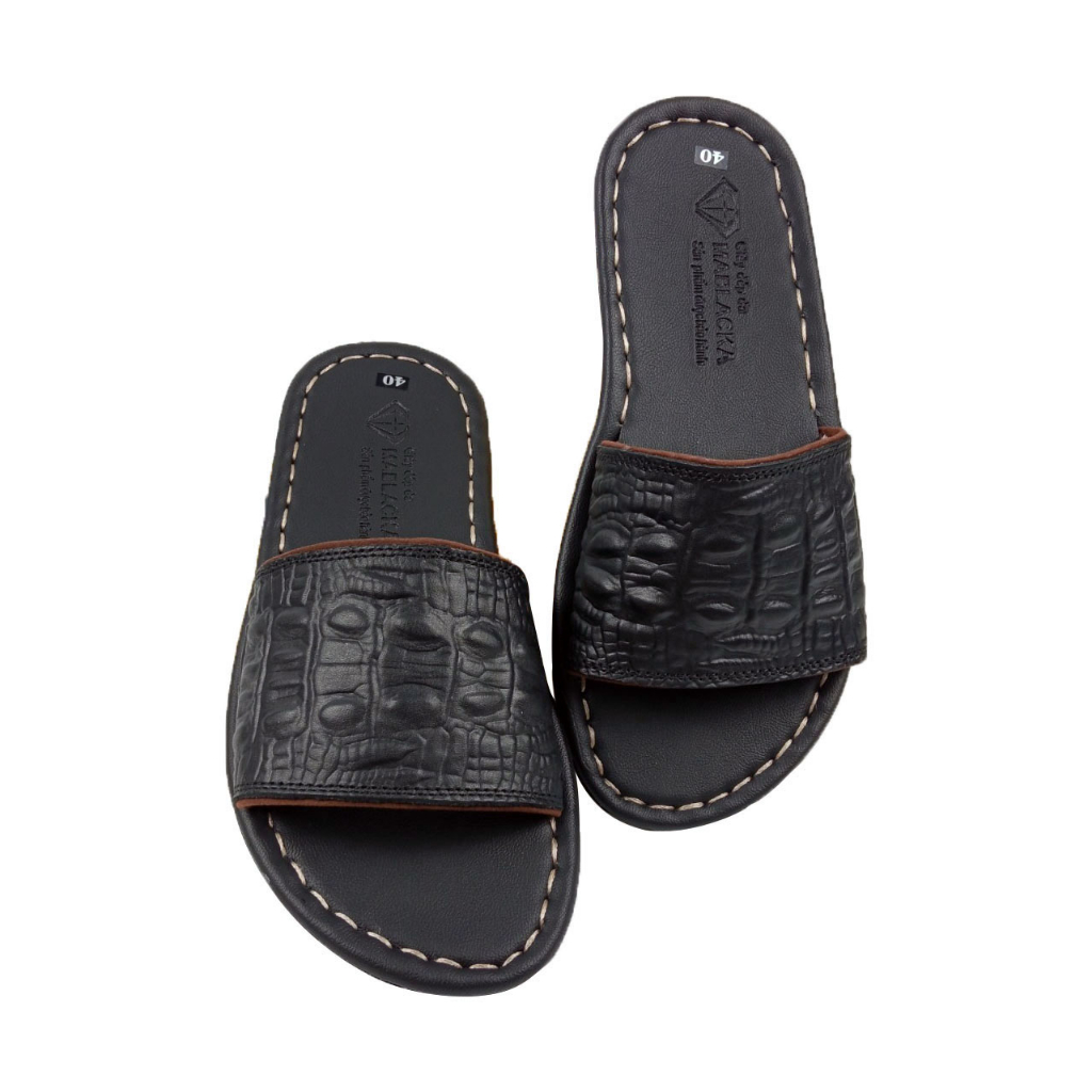 Dép nam quai ngang da bò cao cấp D82 kiểu dáng thời trang may đế chắc chắn