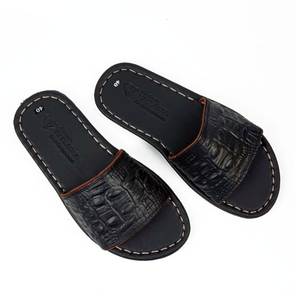 Dép nam quai ngang da bò cao cấp D82 kiểu dáng thời trang may đế chắc chắn