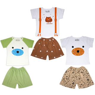 Set 5 bộ quần áo quần đùi áo cộc tay có nút cài vai cho bé từ 4-14kg, hình in thay đổi theo lô hàng, bộ quần áo mùa hè