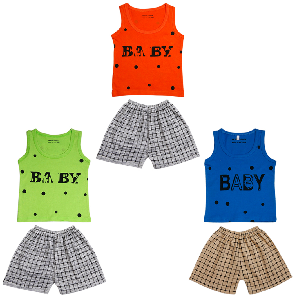 Set 5 Bộ ba lỗ cotton   co giãn 2 chiều cho bé 3-14kg BBL , hình in thay đổi theo lô