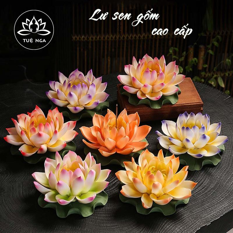 Hoa Sen Gốm Sứ Cao Cấp ( tặng kèm 1 hộp nhang trầm) - Tuệ Nga