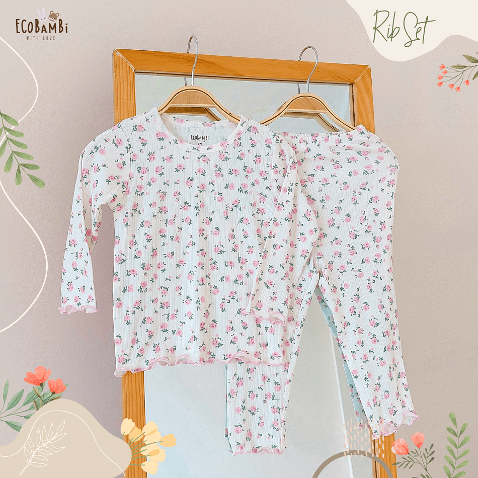 Bộ thun Tay Dài in họa tiết phong cách Hàn Quốc cho bé ECOBAMBI