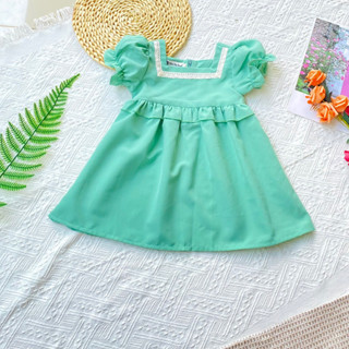 Váy cổ vuông tay ngắn phồng tùng nhún bèo cho bé gái 1-8 tuổi