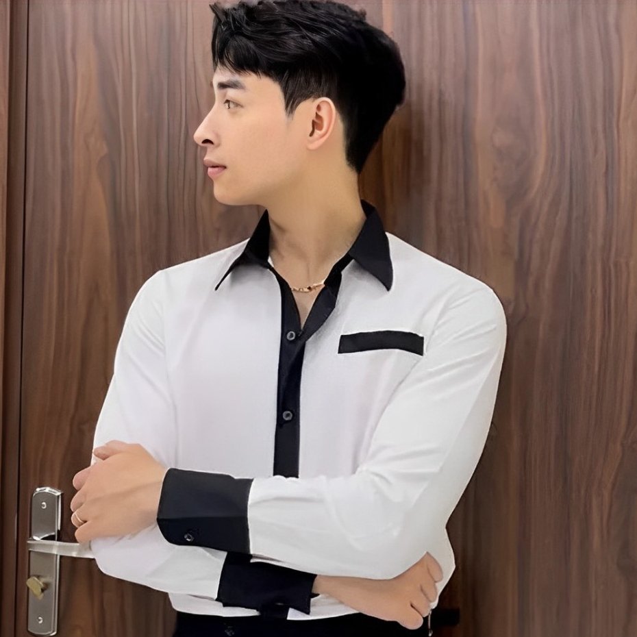 Áo Sơ Mi Nam Dài Tay Phối Màu Trắng Đen Vải Mịn Thoáng Mát Đẹp Form Hàn Quốc