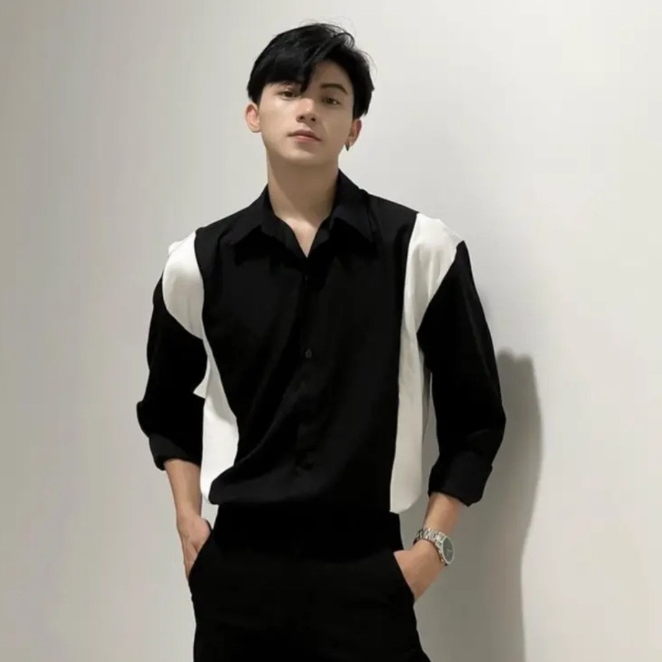 Áo Sơ Mi Nam Dài Tay Phối Màu Trắng Đen Vải Mịn Thoáng Mát Đẹp Form Hàn Quốc
